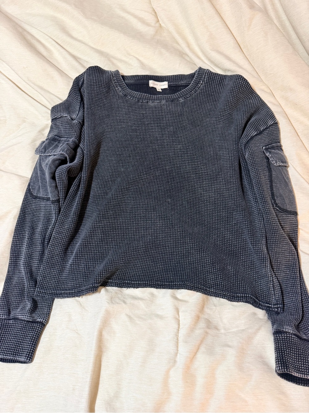 Gilded Intent Waffle-Knit Crewneck Sweatshirt in Navy